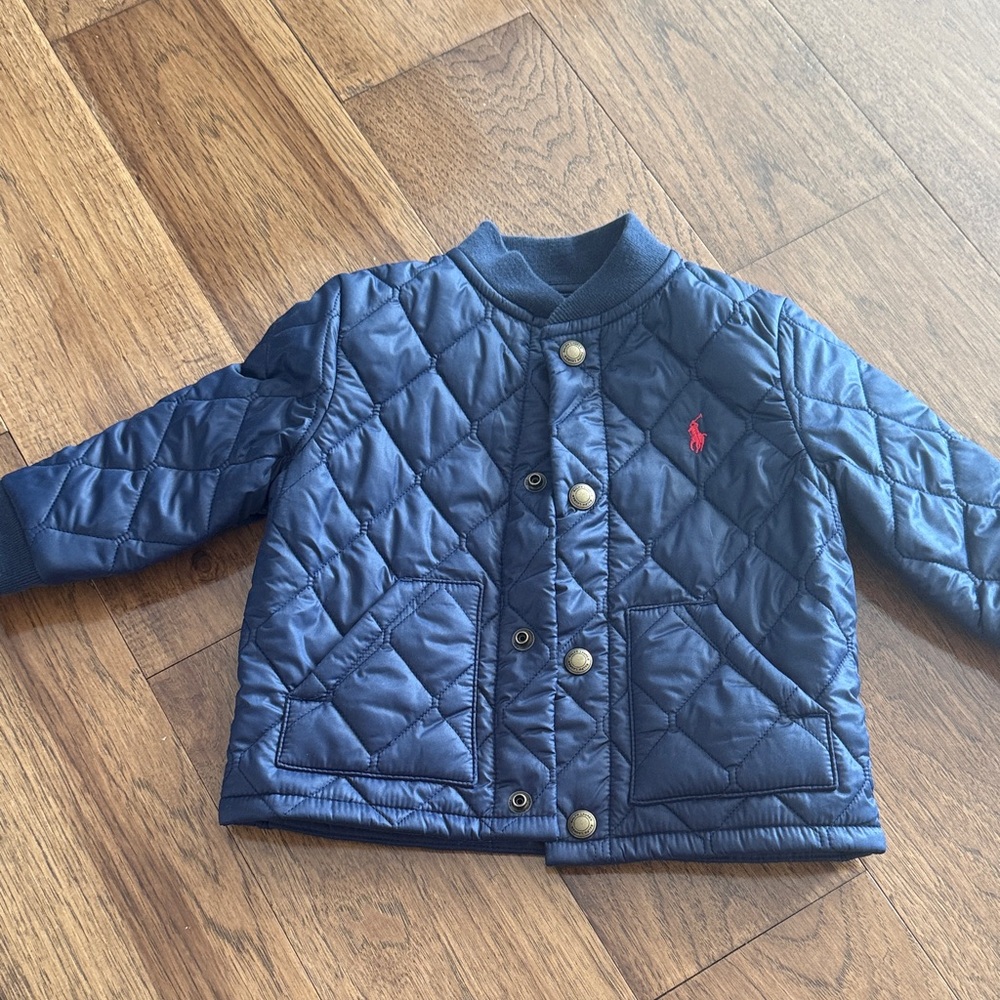 Polo by Ralph Lauren Blue Quilted Kids Jacket with Red Logo